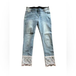 Coco + Carmen Light Blue High Rise Jeans with Lace Hem